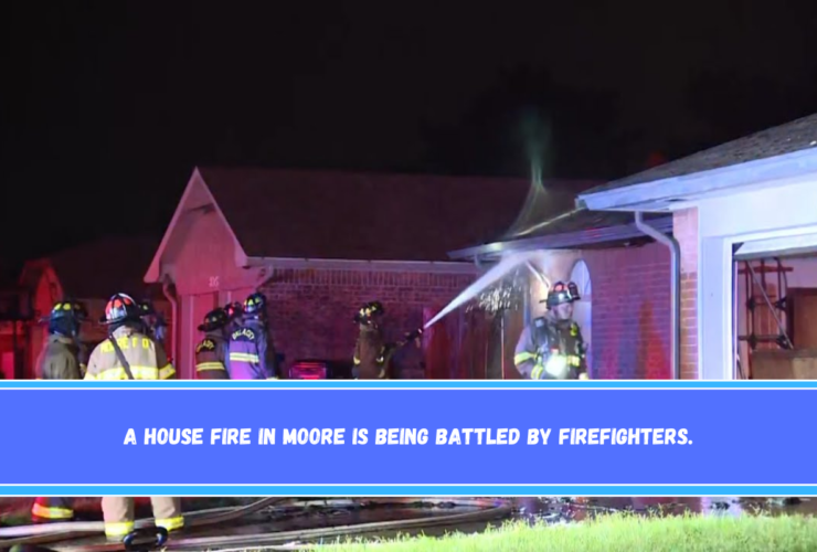 A house fire in Moore is being battled by firefighters.